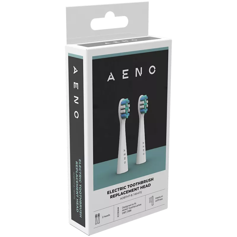 AENO Replacement toothbrush heads, White, Dupont bristles, 2pcs in set (for ADB0007/ADB0008)