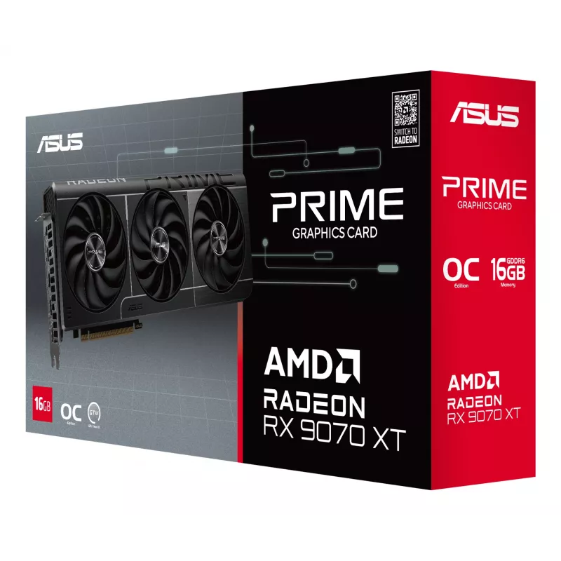 Graphics Card ASUS PRIME RX 9070 XT 16GB GDDR6 PCIe 5.0, 256-bit, 3x DisplayPort 2.1a, HDMI 2.1b, 3x8-pin, 312×130×50 mm