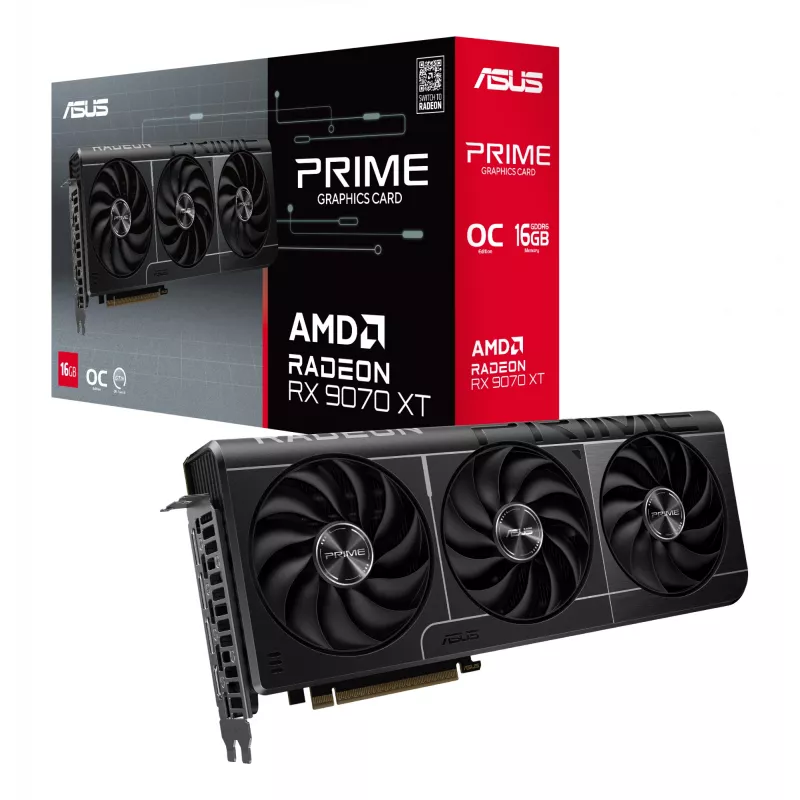 Graphics Card ASUS PRIME RX 9070 XT 16GB GDDR6 PCIe 5.0, 256-bit, 3x DisplayPort 2.1a, HDMI 2.1b, 3x8-pin, 312×130×50 mm