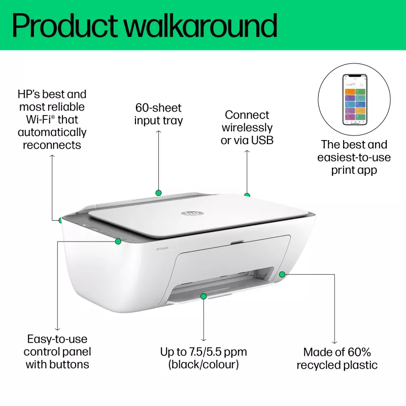 HP DeskJet 2820e Wireless All-in-One Color Printer, Instant Ink; Copier, Scanner