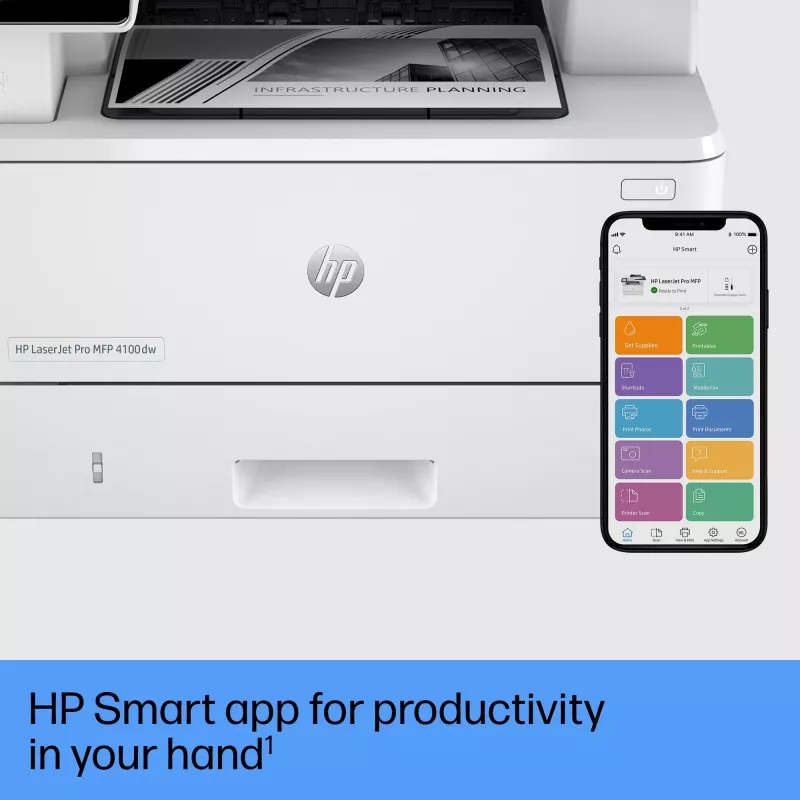 HP LaserJet Pro MFP 4102dw Printer, Laser, Mono printing, 1200 x 1200 DPI, A4, Direct printing, White