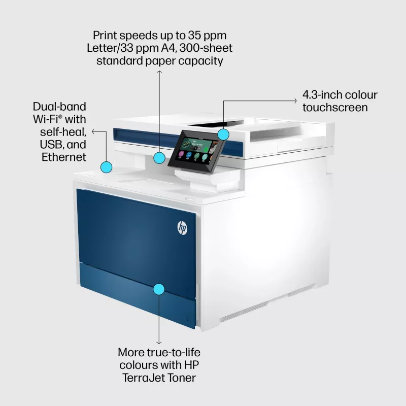 HP Color LaserJet Pro MFP 4302fdw Printer, Laser, Colour printing, 600 x 600 DPI, A4, Direct printing, Blue, White