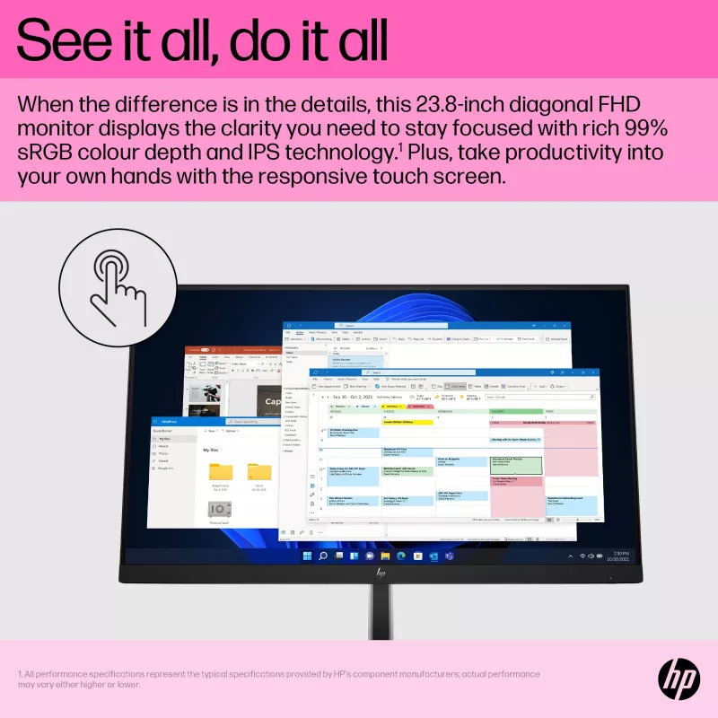 HP E24t G5 FHD Touch Monitor, 60.5 cm (23.8 inch), 1920 x 1080 pixels, Full HD, LCD, 5 ms, Black