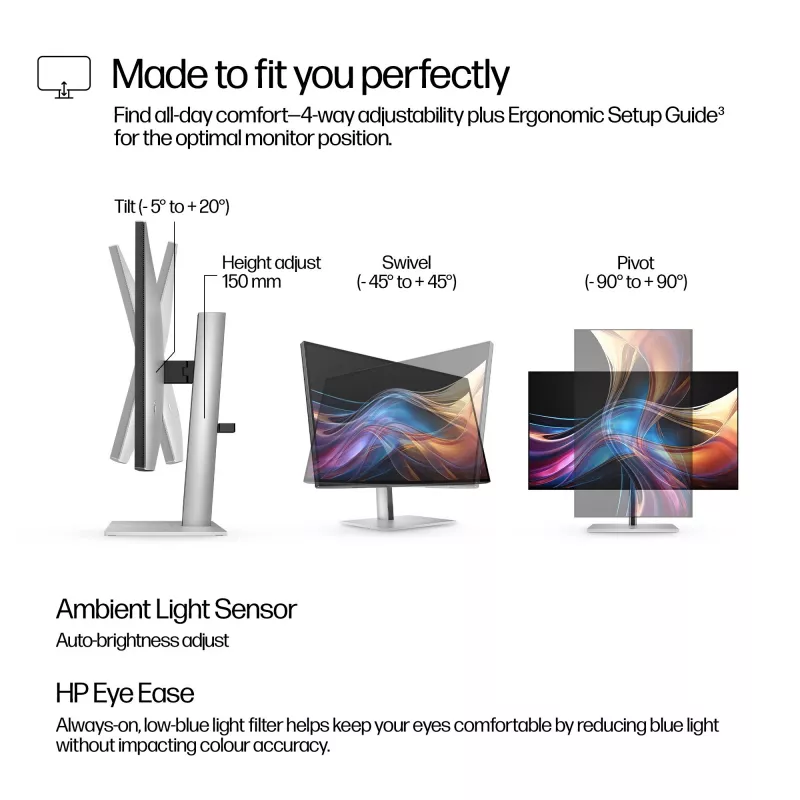 HP Series 7 Pro 27 inch QHD Monitor - 727pq, 68.6 cm (27 inch), 2560 x 1440 pixels, Quad HD, LCD, 5 ms, Black
