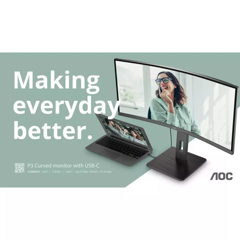 AOC CU34P3CV computer monitor 86.4 cm (34 inch) 3440 x 1440 pixels UltraWide Quad HD LED Black