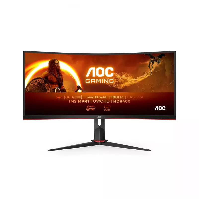 34 inch AOC CU34G2XP/BK VA monitor, 3440×1440, 21:9, 180 Hz, 1 ms, 2×HDMI, black