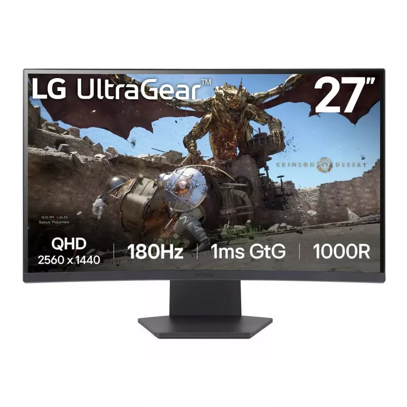 27 inch Curved Gaming Monitor LG 27GS60QC-B — 27 inch VA QHD 2560x1440, 180 Hz, 1 ms, HDR10, FreeSync, 1000R