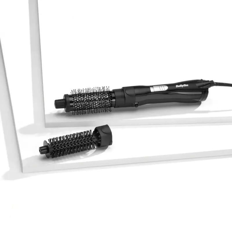 Straightening brush BABYLISS AS82E — ceramic heating, 800 W, 2 heat levels, 2 brush heads, 2 m swivel cord, black