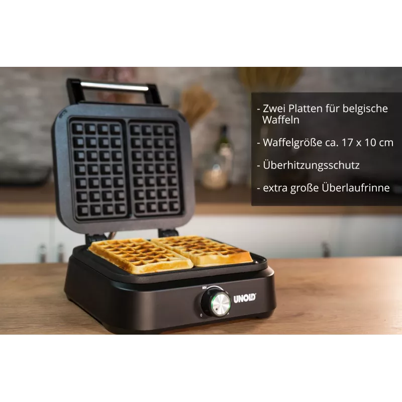 Waffle Iron Unold Belgian Waffle Iron Brussels 2 Waffles Rectangular Black 1500W