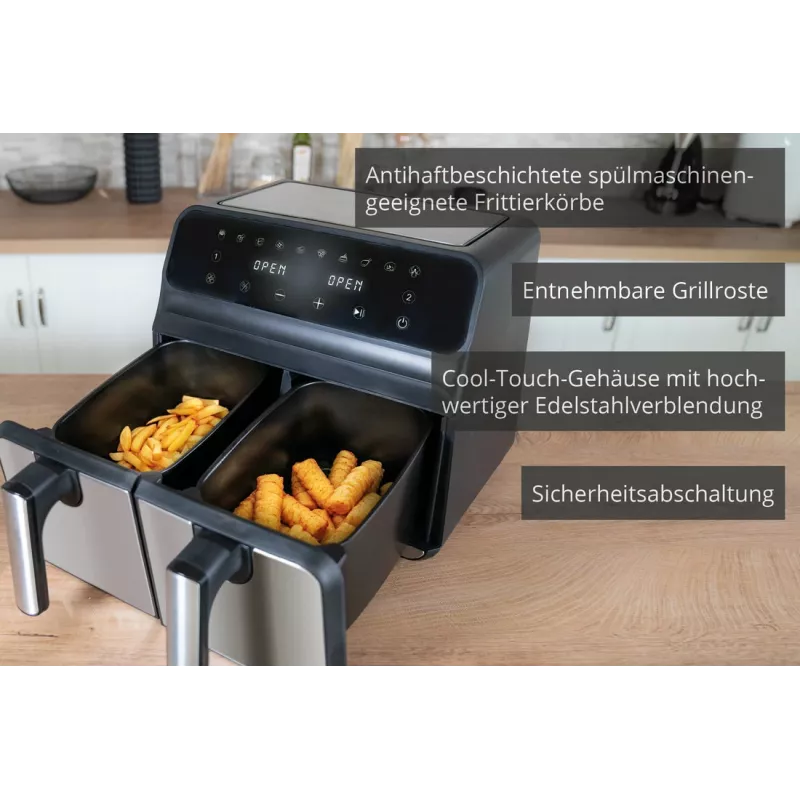 Unold 58685 fryer Double 8 L Stand-alone 1700 W Hot air fryer Black, Grey
