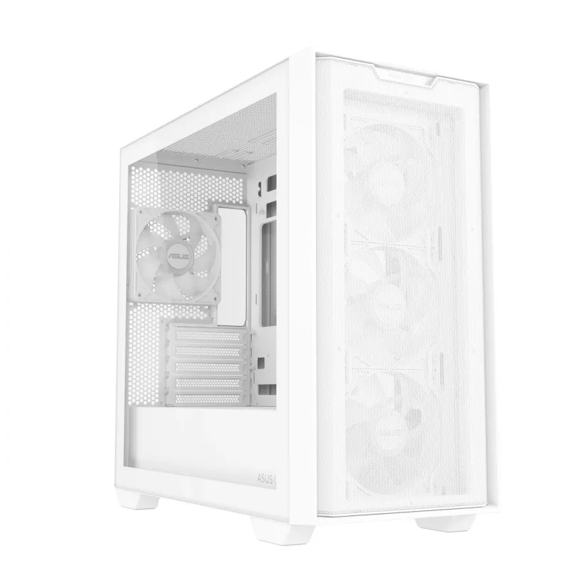 PC case ASUS A21 PLUS Micro ATX white — supports Micro ATX/Mini-ITX, 3x120mm front fans, 1x120mm rear, 360mm front radiator, GPU up to 380 mm