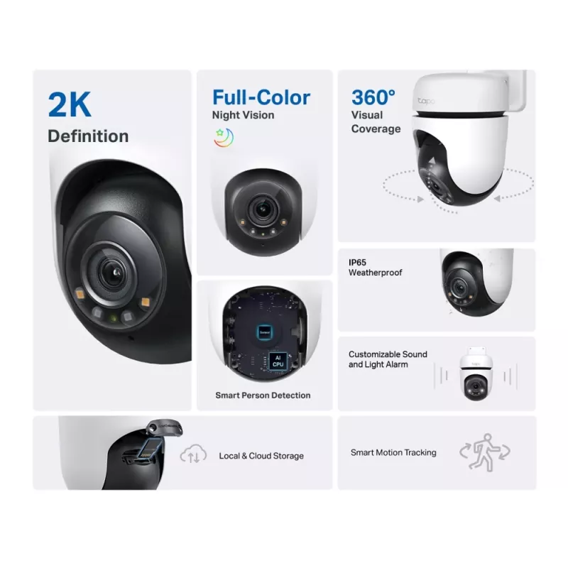 TP-Link Tapo Outdoor Pan/Tilt Security Wi-Fi Camera, IP security camera, Indoor & outdoor, Wireless, CE, FCC, RoHS, RCM, Ceiling, White, Black