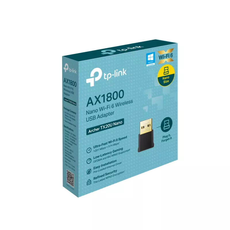 TP-Link Archer AX1800 Nano Wi-Fi 6 Wireless USB Adapter, Wireless, USB, WLAN, Wi-Fi 6 (802.11ax), 1800 Mbit/s, Black