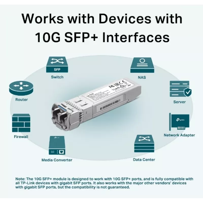 TP-Link 10Gbase-LR SFP+ LC Transceiver, Fiber optic, 10000 Mbit/s, SFP+, LC, 9/125 µm, LR