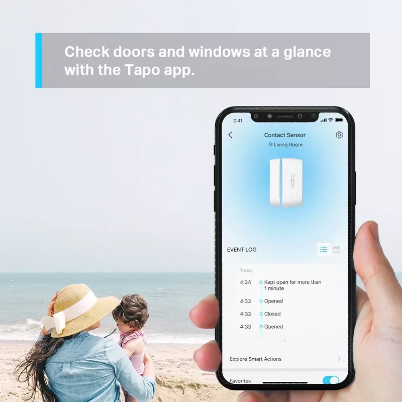 TP-Link Tapo Smart Contact Sensor, Wireless, White, 922 MHz, Door/Window, 0 - 40 °C, CR2032