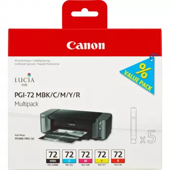Canon PGI-72 MBK/C/M/Y/R 5 Ink Cartridge Multipack, Standard Yield, Cyan, Magenta, Matte black, Red, Yellow, 5 pc(s), 1640 pages, 710 pages, Multi pack