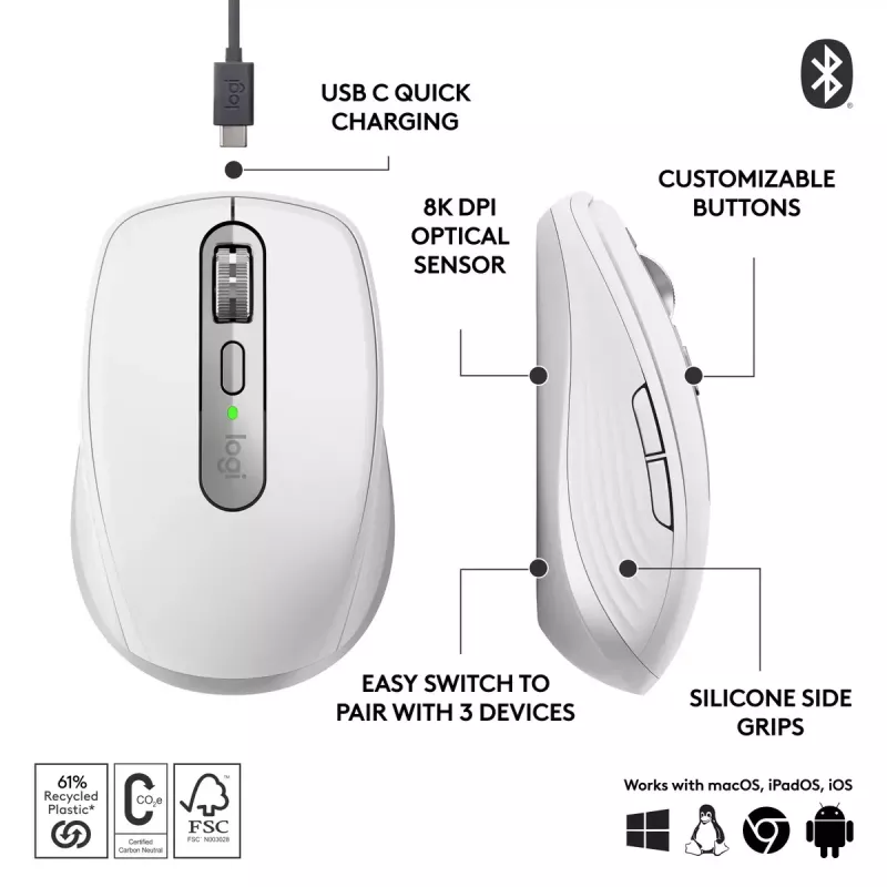 Mouse Logitech MX Anywhere 3S RF Wireless + Bluetooth