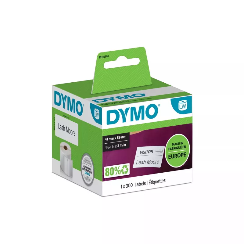 DYMO Authentic LabelWriter Small Name Badge Labels | 41 mm x 89 mm | Self-Adhesive | Roll of 300 Easy-Peel Labels | for LabelWriter Label Makers | Made in Europe