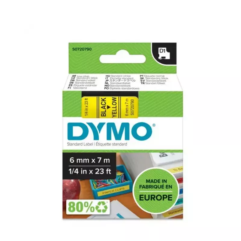 DYMO Authentic D1 Labels | Black Print on Yellow Tape | 6 mm x 7 m | Self-Adhesive Labels for LabelManager Label Makers | Made in Europe