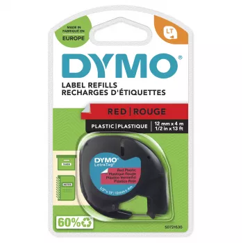 DYMO Branded LetraTag Plastic Labels | 12 mm x 4 m Roll | Black Print on Red Labels | MultipurposeSelf-Adhesive Labels for LetraTag Label Makers
