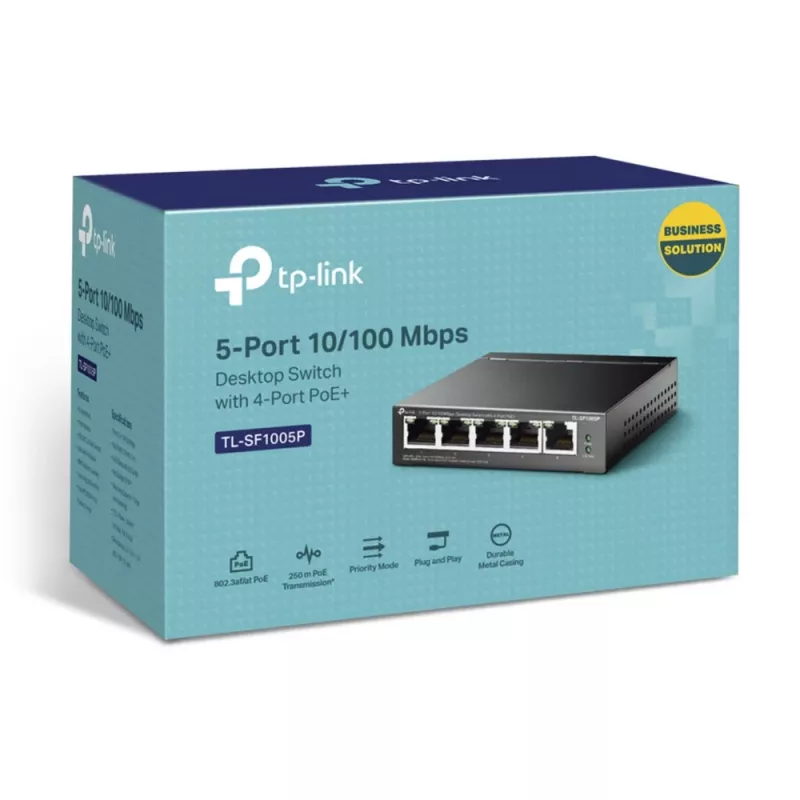 TP-Link 5-Port 10/100Mbps Desktop PoE Switch with 4-Port, Unmanaged, Fast Ethernet (10/100), Full duplex, Power over Ethernet (PoE)
