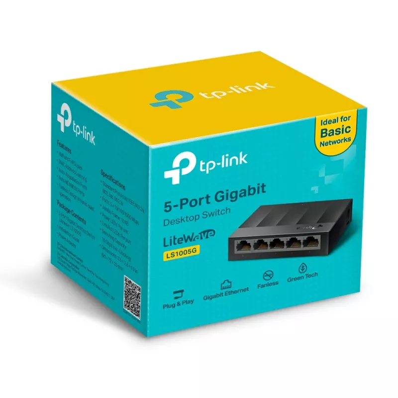 TP-Link 5-Port 10/100/1000Mbps Desktop Network Switch, Unmanaged, Gigabit Ethernet (10/100/1000), Wall mountable
