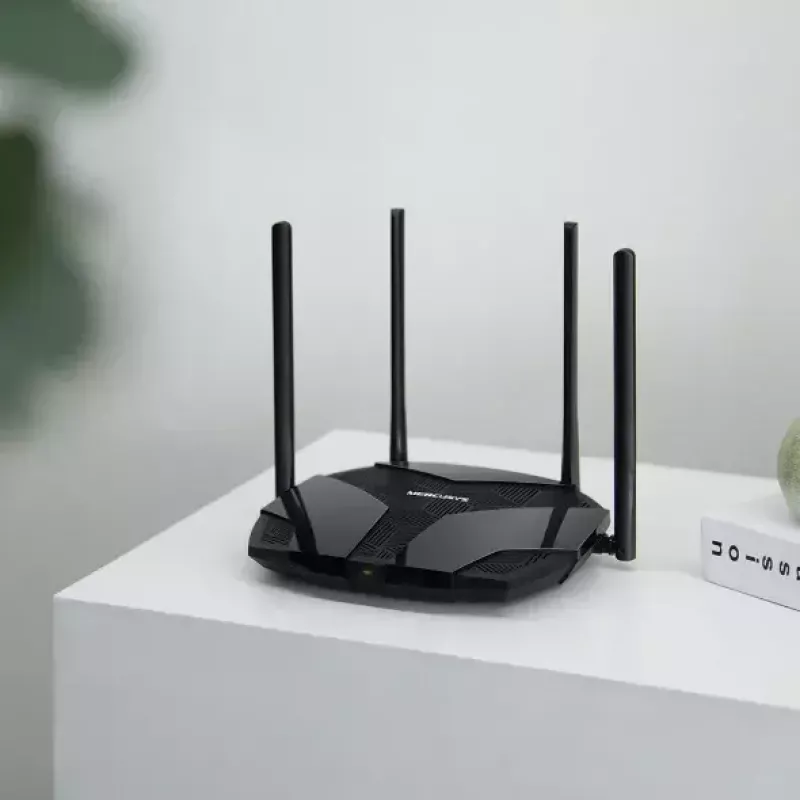 Tabletop router MERCUSYS MR80X — Dual-band Wi‑Fi 6 (802.11ax), 3000 Mbps, 4 external antennas, 3 Gigabit LAN ports