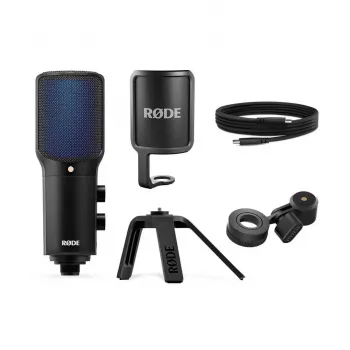 Condenser USB PC microphone RØDE NT-USB+ — cardioid, 24-bit/48 kHz, 20–20000 Hz, 3.5 mm headphone out, USB-C, black