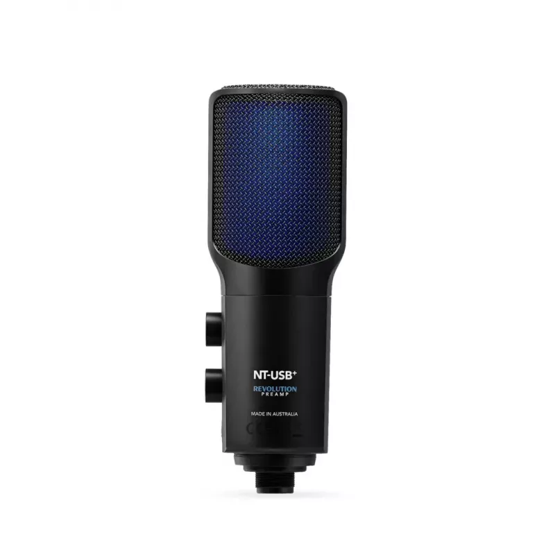 Condenser USB PC microphone RØDE NT-USB+ — cardioid, 24-bit/48 kHz, 20–20000 Hz, 3.5 mm headphone out, USB-C, black