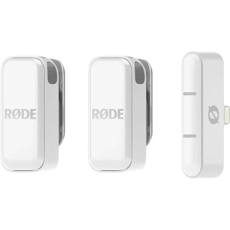 Wireless microphone system Rode Wireless Micro Lightning — omnidirectional, 48 kHz/24-bit, 7 h battery, 100 m range, white