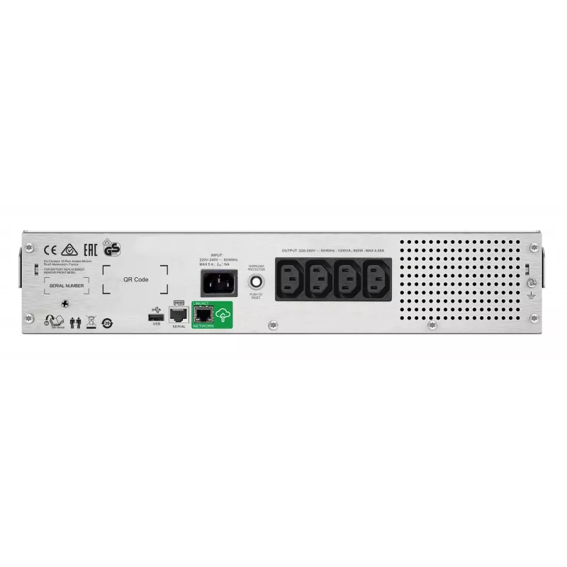 APC Smart-UPS C, Line Interactive, 1000VA, Rackmount 2U, 230V, 4x IEC C13 outlets, SmartConnect port, USB and Serial communication, AVR, Graphic LCD