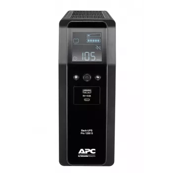 APC Back-UPS Pro, 1200VA/720W, Tower, 230V, 8x IEC C13 outlets, Sine Wave, AVR, USB Type A + C ports, LCD, User Replaceable Battery
