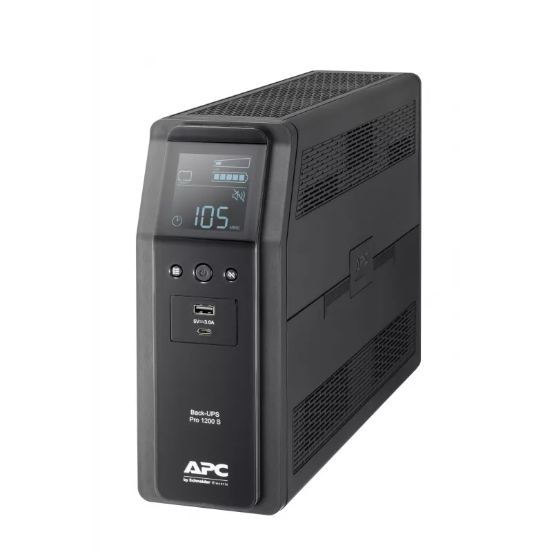 APC Back-UPS Pro, 1200VA/720W, Tower, 230V, 8x IEC C13 outlets, Sine Wave, AVR, USB Type A + C ports, LCD, User Replaceable Battery