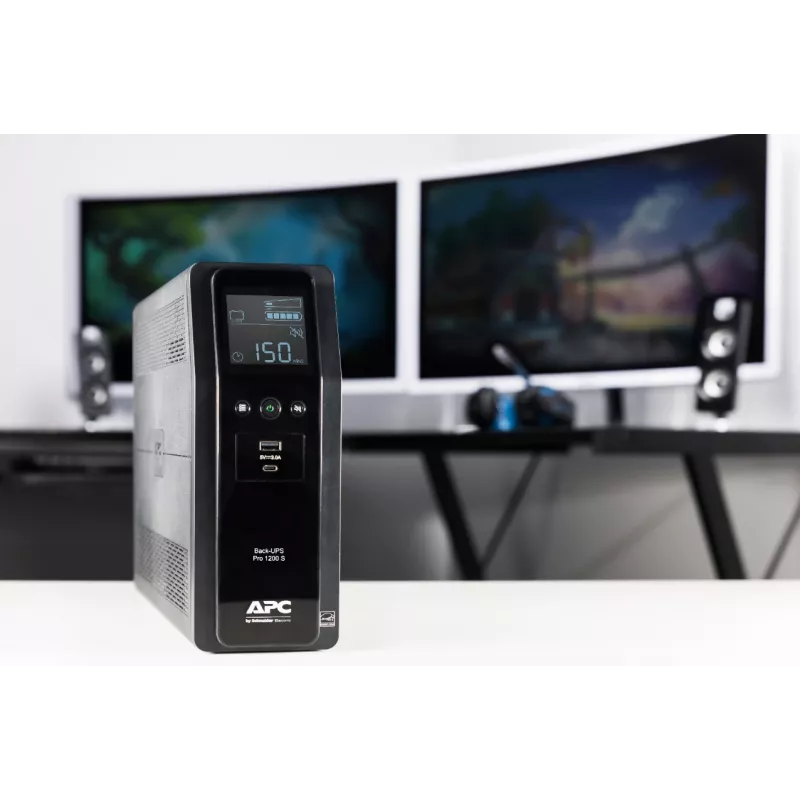 APC Back-UPS Pro, 1200VA/720W, Tower, 230V, 8x IEC C13 outlets, Sine Wave, AVR, USB Type A + C ports, LCD, User Replaceable Battery