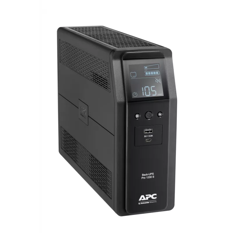 APC Back-UPS Pro, 1200VA/720W, Tower, 230V, 8x IEC C13 outlets, Sine Wave, AVR, USB Type A + C ports, LCD, User Replaceable Battery
