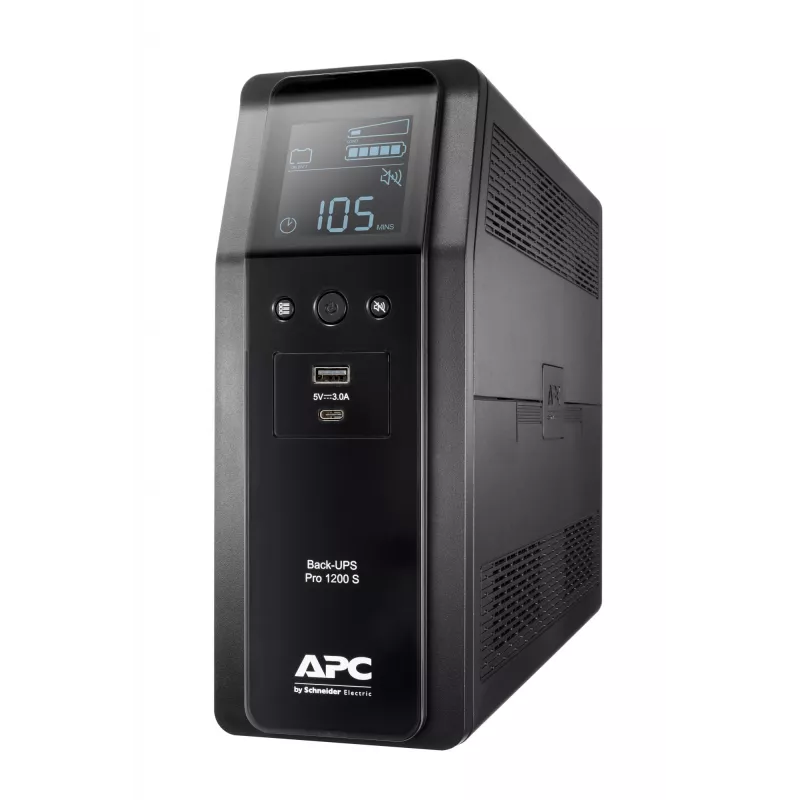 APC Back-UPS Pro, 1200VA/720W, Tower, 230V, 8x IEC C13 outlets, Sine Wave, AVR, USB Type A + C ports, LCD, User Replaceable Battery