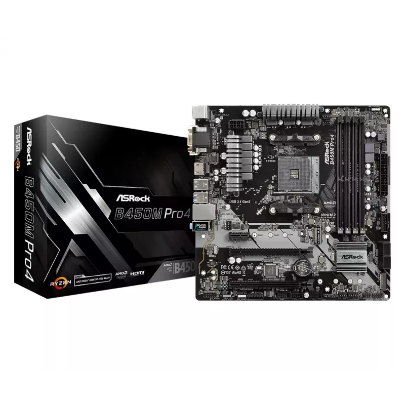 Motherboard ASRock B450M PRO4 AMD B450 Socket AM4 micro ATX