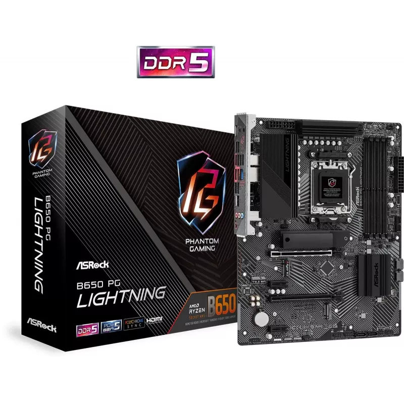 ASRock Motherboard B650 Pg Lightning AM5 AMD B650 USB 3.2 SATA 3 7.1ch HD Audio ATX