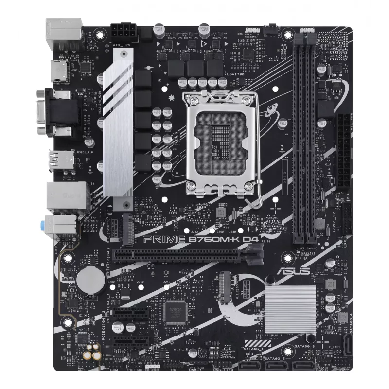 Motherboard ASUS PRIME B760M-K D4 — Intel B760, LGA 1700, Micro ATX, 2x DDR4 DIMM, 64 GB, M.2, SATA III, 2.5Gb Ethernet