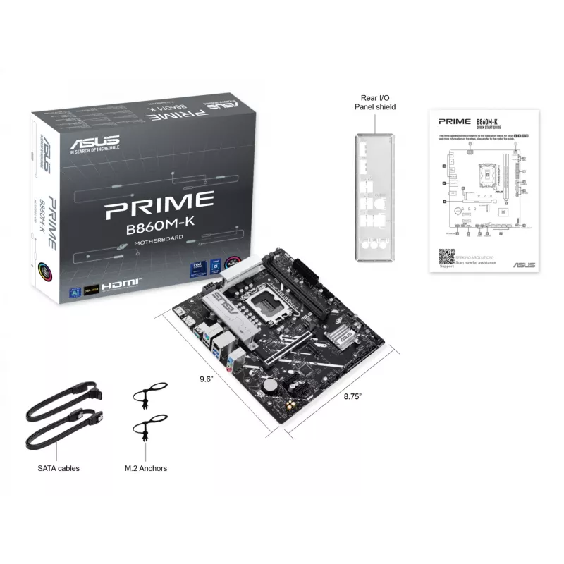 Motherboard ASUS PRIME B860M-K — Intel B860, LGA 1851, micro ATX, DDR5, 2x M.2, 2 DIMM, 2.5Gb LAN