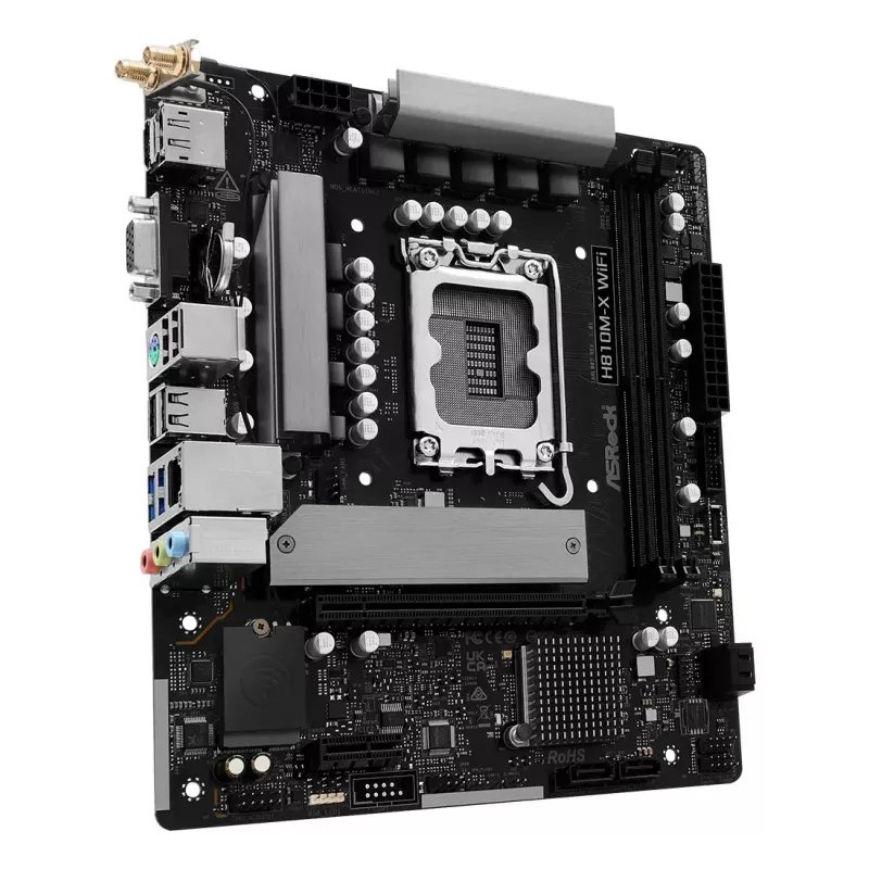 Motherboard ASRock H810M-X WiFi — Intel H810, LGA 1851, microATX, DDR5, 2 DIMM, 128GB, Wi‑Fi 5, 2.5Gb LAN, M.2, SATA III