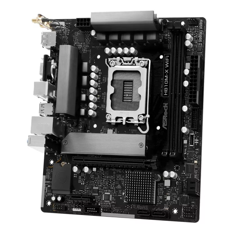 Motherboard ASRock H810M-X WiFi — Intel H810, LGA 1851, microATX, DDR5, 2 DIMM, 128GB, Wi‑Fi 5, 2.5Gb LAN, M.2, SATA III