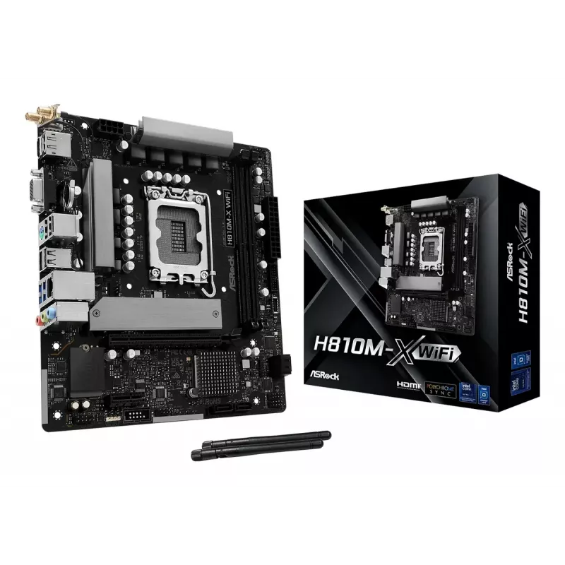 Motherboard ASRock H810M-X WiFi — Intel H810, LGA 1851, microATX, DDR5, 2 DIMM, 128GB, Wi‑Fi 5, 2.5Gb LAN, M.2, SATA III