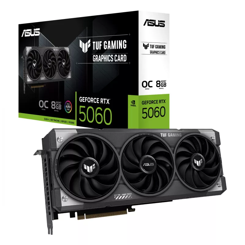 Graphics card ASUS GeForce RTX 5060 8 GB GDDR7 PCIe 5.0, 3840 CUDA, OC, 3x DisplayPort 2.1b + HDMI 2.1b, 302 mm, 3-slot