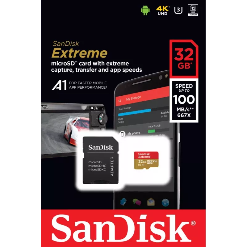 Flash Memory SanDisk 32GB MicroSDHC UHS-I Class 10 SDSQXAF-032G-GN6MA