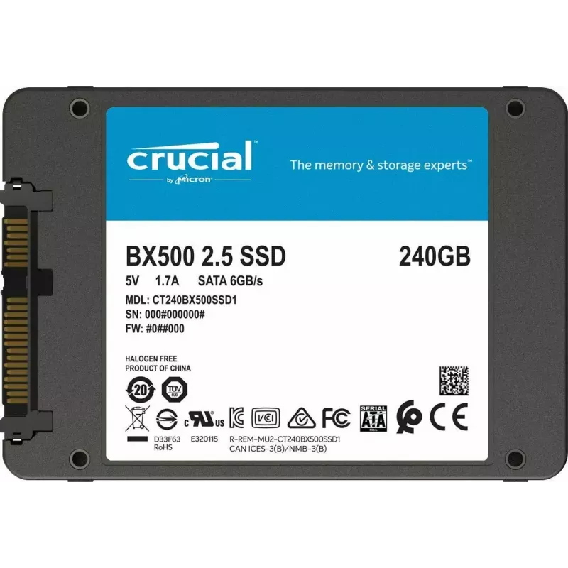CRUCIAL BX500 240GB SSD, 2.5” 7mm, SATA 6 Gb/s, Read/Write: 540 / 500 MB/s