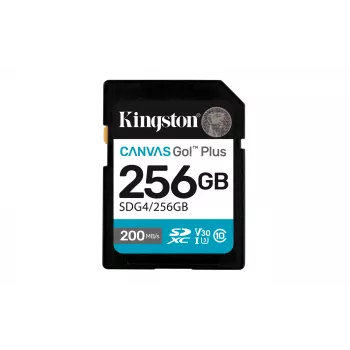 SDXC Flash Memory Kingston 256GB UHS-I Canvas Go Plus — 256 GB, U3/V30, Read 200 MB/s, Write 160 MB/s, Class 10, Black