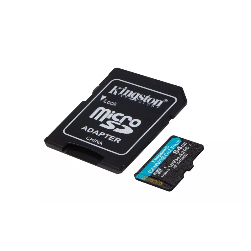 Kingston Technology 64GB microSDXC Canvas Go Plus Gen4 200MB/s A2 U3 V30 Card + Adapter