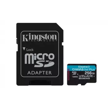 Kingston Technology 256GB microSDXC Canvas Go Plus Gen4 200MB/s A2 U3 V30 Card + Adapter