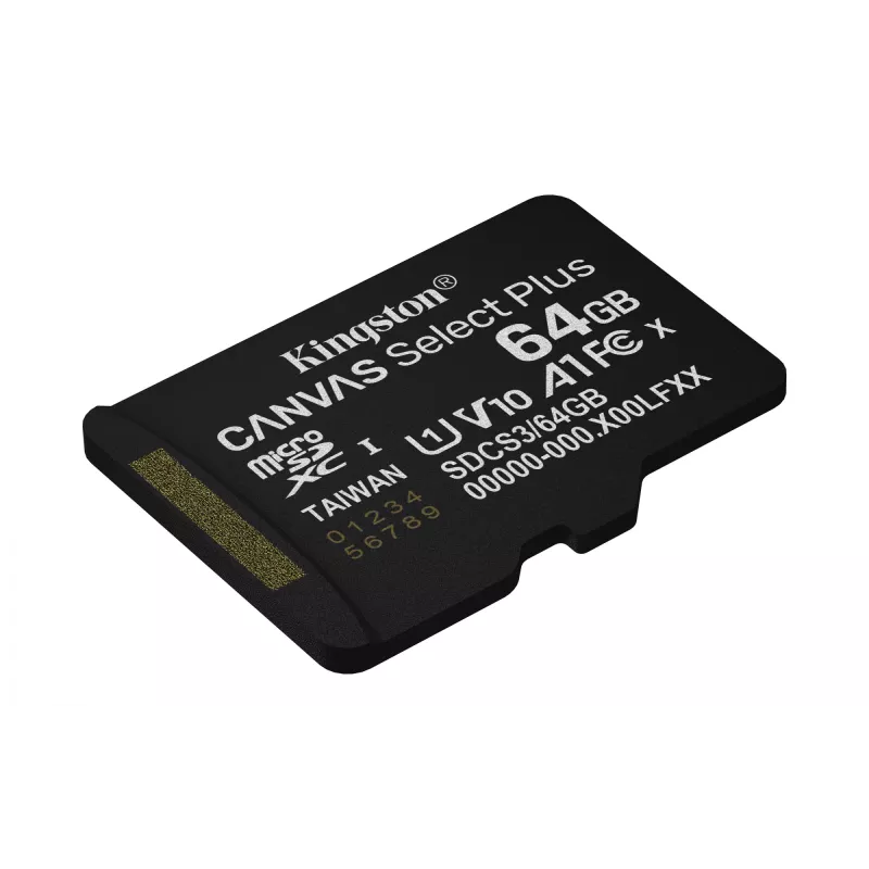 Kingston Technology 64GB microSDXC Canvas Select Plus Gen3 100MB/s A1 Card + Adapter